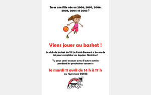 Animation  Filles  Basket - Mardi 11 Avril